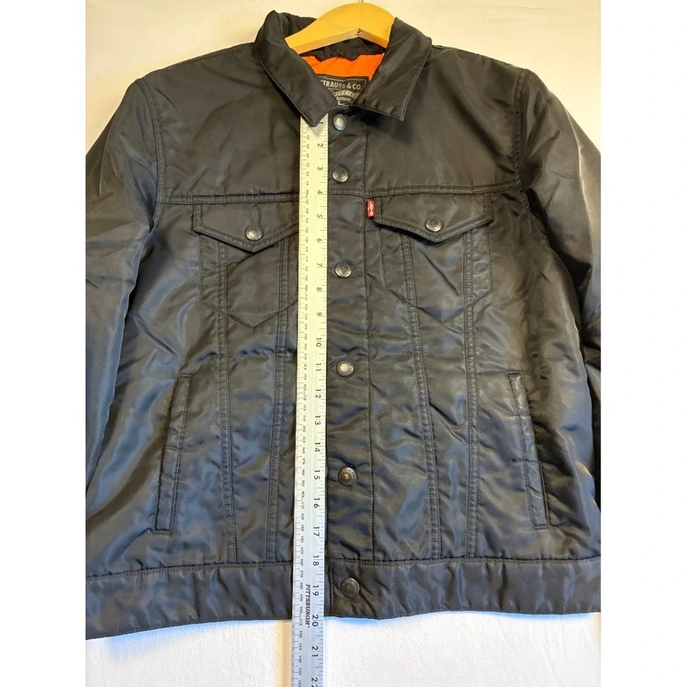 Levi's Men's Padded Trucker Jacket Small Black Relaxed Fit Quilted Buttons
